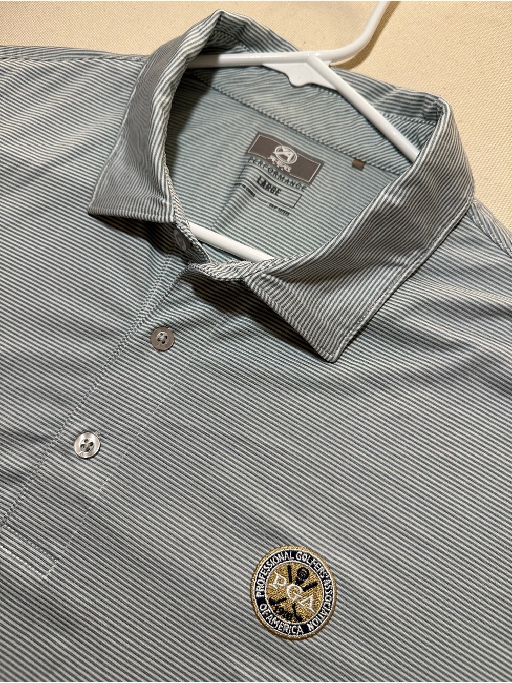 AHEAD Light Green Striped Performance Golf Polo x PGA